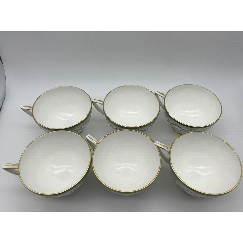 Vintage Minton Antoinette Aqua Raised Pattern Blue Turquoise & Gold 6 Cups ONLY
